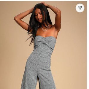 Lulus, Julianne Black Gingham Twist-Front Culotte Jumpsuit